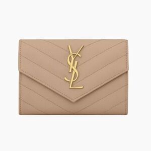 Yves Saint Laurent Tan Wallet with Gold Logo
